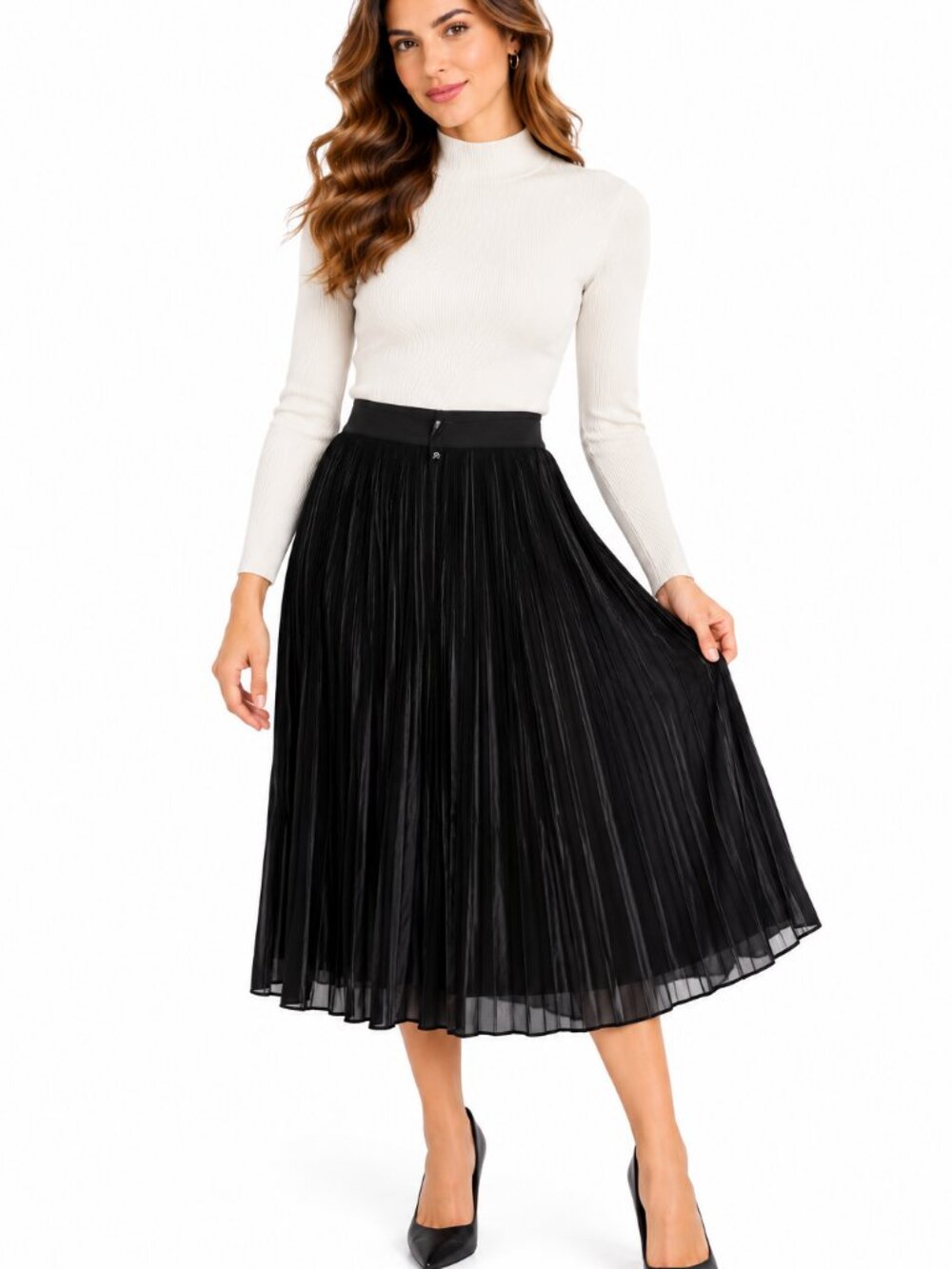 Adrianna Papell Black Pleated Georgette Maxi Skirt Size M